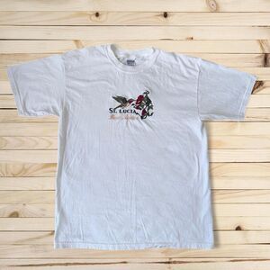 Vintage St Lucia Embroidered Travel Tee Hummingbird Graphic Shirt